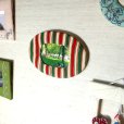 画像4: 壁飾り オーバル型フォトフレーム 赤緑縞 アンティーク着物生地ちりめん (4)